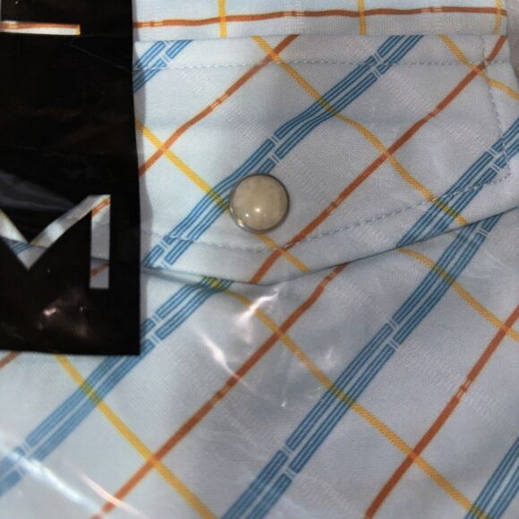 QED style mens Medium striped polo eggshell blue Kamas NWT Pearl Button - Picture 4 of 6